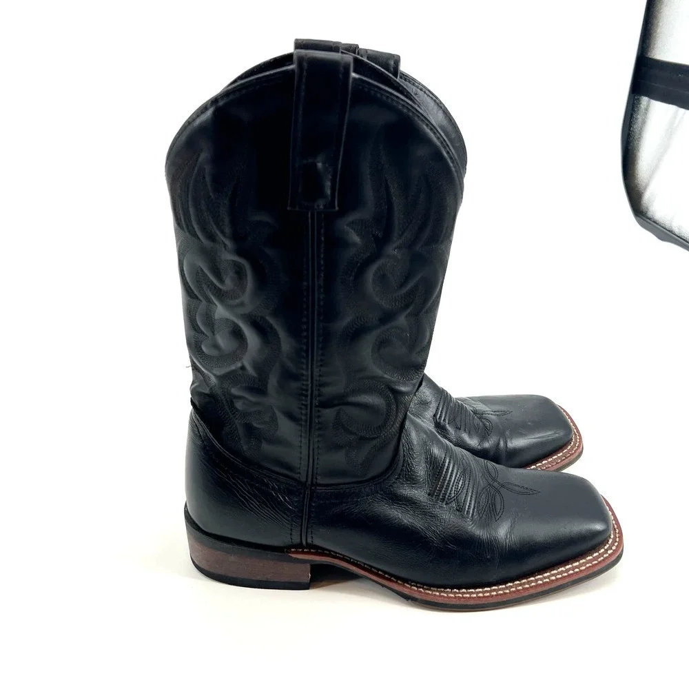 Laredo men's black leather western cowboy boots square toe southern size 7.5